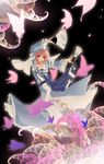  bug butterfly cherry_blossoms fan folding_fan ghost hat insect japanese_clothes noi petals pink_eyes pink_hair saigyouji_yuyuko solo touhou 