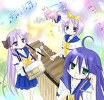  hiiragi_kagami hiiragi_tsukasa instrument izumi_konata lowres lucky_star marimba school_uniform seifuku serafuku snare_drum takara_miyuki triangle 