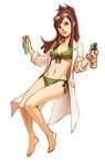  avoid barefoot bikini blue_eyes brown_hair eyewear_on_head feet front-tie_top green_bikini green_nails gyakuten_saiban gyakuten_saiban_4 half_updo houzuki_akane kobashi labcoat long_hair nail_polish navel side-tie_bikini sleeves_rolled_up solo sunglasses swimsuit toenail_polish 