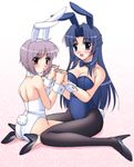  animal_ears asakura_ryouko bare_legs bunny_ears bunny_girl bunnysuit half_updo holding_hands multiple_girls nagato_yuki narutaki_shin pantyhose suzumiya_haruhi_no_yuuutsu 
