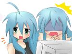  /\/\/\ 2girls age_difference ahoge blue_hair computer green_eyes izumi_kanata izumi_konata lowres lucky_star mother_and_daughter multiple_girls pc porn pornography shocked surprised 