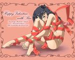  artist_request barefoot black_hair blue_eyes fate/stay_night fate_(series) happy_valentine long_hair long_legs naked_ribbon nude ribbon solo toosaka_rin two_side_up valentine wallpaper 