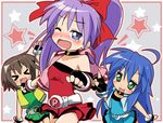  cosplay crossover fang hiiragi_kagami hyper_blossom hyper_blossom_(cosplay) ixy izumi_konata katou_emiri kusakabe_misao lucky_star mole mole_under_eye multiple_girls powered_buttercup powered_buttercup_(cosplay) powerpuff_girls_z rolling_bubbles rolling_bubbles_(cosplay) seiyuu_connection 