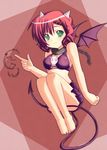  artist_request breasts chain cleavage collar copyright_request fang green_eyes horns luchi medium_breasts red_hair skirt solo tail wings 