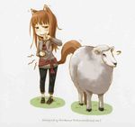  animal_ears ayakura_juu holo jpeg_artifacts long_hair novel_illustration official_art scan sheep solo spice_and_wolf tail wolf_ears 