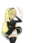  blonde_hair hime_(kaibutsu_oujo) kaibutsu_oujo lilianne momio panties red_eyes thighhighs tiara underwear zettai_ryouiki 