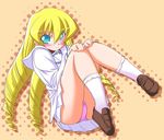  artist_request blonde_hair blue_eyes blush drill_hair long_hair nanjou_misao pani_poni_dash! panties pantyshot pink_panties school_uniform serafuku skirt solo underwear 