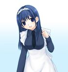  apron black_neckwear blue_eyes blue_hair breasts gradient gradient_background large_breasts long_sleeves looking_at_viewer maid maid_headdress necktie original simple_background solo usashiro_mani waist_apron 