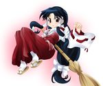  artist_request black_hair broom hair_ribbon hakama japanese_clothes long_hair machi_(nagasarete_airantou) miko nagasarete_airantou red_eyes red_hakama ribbon solo very_long_hair 