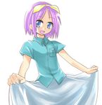  :d blue_eyes blue_skirt cowboy_shot hane_(hanegoya) hiiragi_tsukasa looking_at_viewer lucky_star open_mouth outstretched_arms pink_hair short_hair simple_background skirt smile solo white_background 