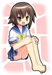  barefoot fang feet kusakabe_misao lucky_star ryouou_school_uniform school_uniform serafuku solo umekichi yellow_neckwear 