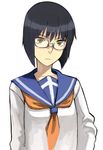  black_hair blue_sailor_collar bob_cut busou_renkin glasses sailor_collar solo tsumura_tokiko yu_65026 