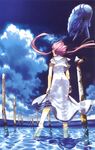  amano_kozue aria barefoot bird cloud feet from_behind highres mizunashi_akari pink_hair see-through sky twintails water 