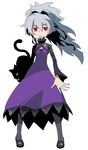  cat darker_than_black dress long_hair oso_(toolate) pantyhose ponytail purple_dress red_eyes silver_hair solo yin 