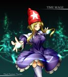  blonde_hair breasts closed_eyes dress final_fantasy final_fantasy_tactics garter_belt gunner-l hat large_breasts magic solo thighhighs time_mage time_mage_(fft) 