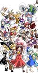  alice_margatroid blonde_hair chen cirno closed_eyes daiyousei detached_sleeves flandre_scarlet gap hakurei_reimu hat highres hiyorimi hong_meiling izayoi_sakuya kirisame_marisa koakuma konpaku_youmu konpaku_youmu_(ghost) letty_whiterock lily_white long_sleeves lunasa_prismriver lyrica_prismriver merlin_prismriver multiple_girls open_mouth patchouli_knowledge pillow_hat remilia_scarlet rumia saigyouji_yuyuko shanghai_doll shoes short_sleeves socks tassel touhou wide_sleeves wings witch_hat yakumo_ran yakumo_yukari 