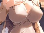  breasts cleavage cross fingernails futago_no_haha_seihonnou game_cg huge_breasts jewelry kusunoki_akane long_fingernails nail_polish necklace nipples sano_toshihide solo 