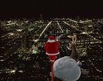  christmas cityscape male_focus niimori_hiroshi on_top_of_pole original pole reindeer sack santa_claus scenery smoking solo 