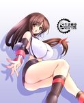  ass blush breasts brown_eyes brown_hair covered_nipples elbow_gloves final_fantasy final_fantasy_vii gloves gunner-l huge_breasts impossible_clothes impossible_shirt legs long_hair low-tied_long_hair miniskirt open_mouth pencil_skirt shirt skirt solo thighs tifa_lockhart 