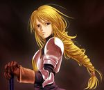  agrias_oaks armor artist_request belt blonde_hair blue_eyes final_fantasy final_fantasy_tactics hands_on_hilt knight long_hair solo sword weapon 