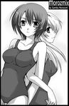  greyscale monochrome morozumi_junka multiple_girls one-piece_swimsuit original school_swimsuit swimsuit 