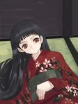  black_hair brown_eyes japanese_clothes kimono long_hair lying natori_(natorism) obi on_back original sash solo tatami 