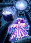  amamizu_(myofuu_kai) book bow crescent hat long_hair patchouli_knowledge pink_bow purple_hair solo touhou 
