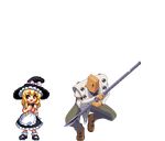  1girl animated animated_gif bag bag_over_head blonde_hair crossover dancing faust_(guilty_gear) full_body guilty_gear hat kirisame_marisa lowres m.u.g.e.n paper_bag pixel_art touhou transparent_background witch_hat 