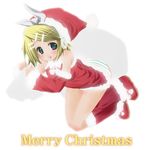  blonde_hair christmas kagamine_rin panties santa_costume solo striped striped_panties underwear vocaloid yusya 