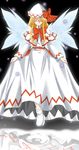  artist_request blonde_hair bow bowtie capelet closed_eyes dress fairy fairy_wings hat highres lily_white long_hair long_sleeves looking_at_viewer red_bow red_neckwear shoes sidelocks simple_background solo standing tate_eboshi touhou white_dress white_footwear white_wings wings 