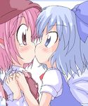  bow cirno geetsu kiss multiple_girls mystia_lorelei touhou yuri 