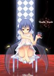  alcohol bat_wings blue_hair bottomless chair crossed_legs cupping_glass kirise_mitsuru lingerie nightgown red_eyes remilia_scarlet sitting solo strap_slip touhou underwear wine wings 