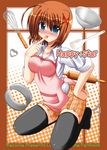  apron hair_ornament kneeling lask lyrical_nanoha mahou_shoujo_lyrical_nanoha mahou_shoujo_lyrical_nanoha_a's sleeves_rolled_up solo thighhighs x_hair_ornament yagami_hayate zettai_ryouiki 