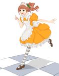  brown_hair green_eyes happy idolmaster idolmaster_(classic) idolmaster_1 maid maid_fairy_tale open_mouth pantyhose solo striped striped_legwear takahashi_ren takatsuki_yayoi twintails 