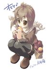  amanooni_touri brown_eyes copyright_request eating scarf silver_hair solo thighhighs 