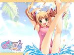  barefoot blonde_hair feet highres one-piece_swimsuit pastel solo swimsuit twintails wallpaper water wet yuki_usagi yuuki_haruka 