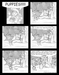  1girl 2006 bernice_gordon comic dog english greyscale highres inuyasha jaken japanese_clothes joke monochrome one_side_up pointy_ears pregnant rin_(inuyasha) sesshoumaru 