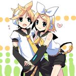  1girl blonde_hair blue_eyes brother_and_sister hamamo headphones kagamine_len kagamine_rin lowres oekaki siblings twins vocaloid 