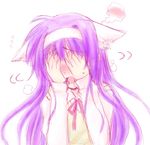  animal_ears blush cat_ears covering_eyes long_hair lyrical_nanoha mahou_shoujo_lyrical_nanoha purple_hair saki_chisuzu solo tsukimura_suzuka 