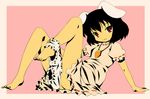  :3 animal_ears arm_support barefoot black_hair bloomers bob_cut bunny_ears inaba_tewi jewelry leg_lift michii_yuuki necklace panties panties_around_one_leg red_eyes short_hair sitting smile solo touhou underwear white_bloomers 