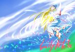  barefoot blonde_hair bug butterfly closed_eyes flying insect jpeg_artifacts lily_white long_hair mandara_misaki outstretched_arms solo spread_arms touhou wings 