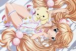  absurdres babydoll blush garters hair_bobbles hair_ornament hara_yumiko highres kodomo_no_jikan kokonoe_rin lingerie long_hair megami panties print_panties scan solo twintails underwear 