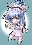  :d blue_eyes blue_hair chibi hat kukyo md5_mismatch merlin_prismriver open_mouth short_hair smile solo touhou 