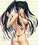  ass black_hair blush breasts from_behind gundam gundam_00 kink large_breasts long_hair looking_back one-piece_thong open_mouth shiny sideboob slingshot_swimsuit solo swimsuit wang_liu_mei 