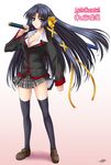  blue_eyes katana kurugaya_yuiko little_busters! long_hair miniskirt school_uniform skirt solo sword thighhighs weapon yoshida_inuhito zettai_ryouiki 