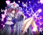  bug butterfly danshaku insect japanese_clothes legs pink_eyes pink_hair saigyouji_yuyuko solo touhou 