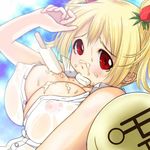  artist_request blonde_hair breasts figure fii-tan fii-tan_the_figure food huge_breasts melting moedog popsicle red_eyes shirt solo wet wet_clothes wet_shirt white_shirt 
