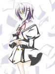  black_dress dress ef eyepatch hair_ornament hairclip long_sleeves purple_hair ribi school_uniform shindou_chihiro short_hair solo standing yellow_eyes 