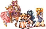  alfimi blonde_hair blue_hair boots bow closed_eyes dress drill_hair drinking eating everyone food garter_belt hair_bobbles hair_bow hair_ornament hamburger hisahiko irui_guneden kneeling latooni_subota long_hair midriff multiple_girls pink_hair presia_zenoskis red_eyes shine_hausen sitting super_robot_wars super_robot_wars_original_generation super_robot_wars_the_lord_of_elemental thighhighs twintails 