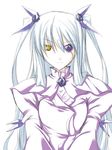  barasuishou closed_mouth dress expressionless flower_eyepatch long_sleeves looking_at_viewer pink_dress ribi rozen_maiden silver_hair simple_background solo white_background yellow_eyes 